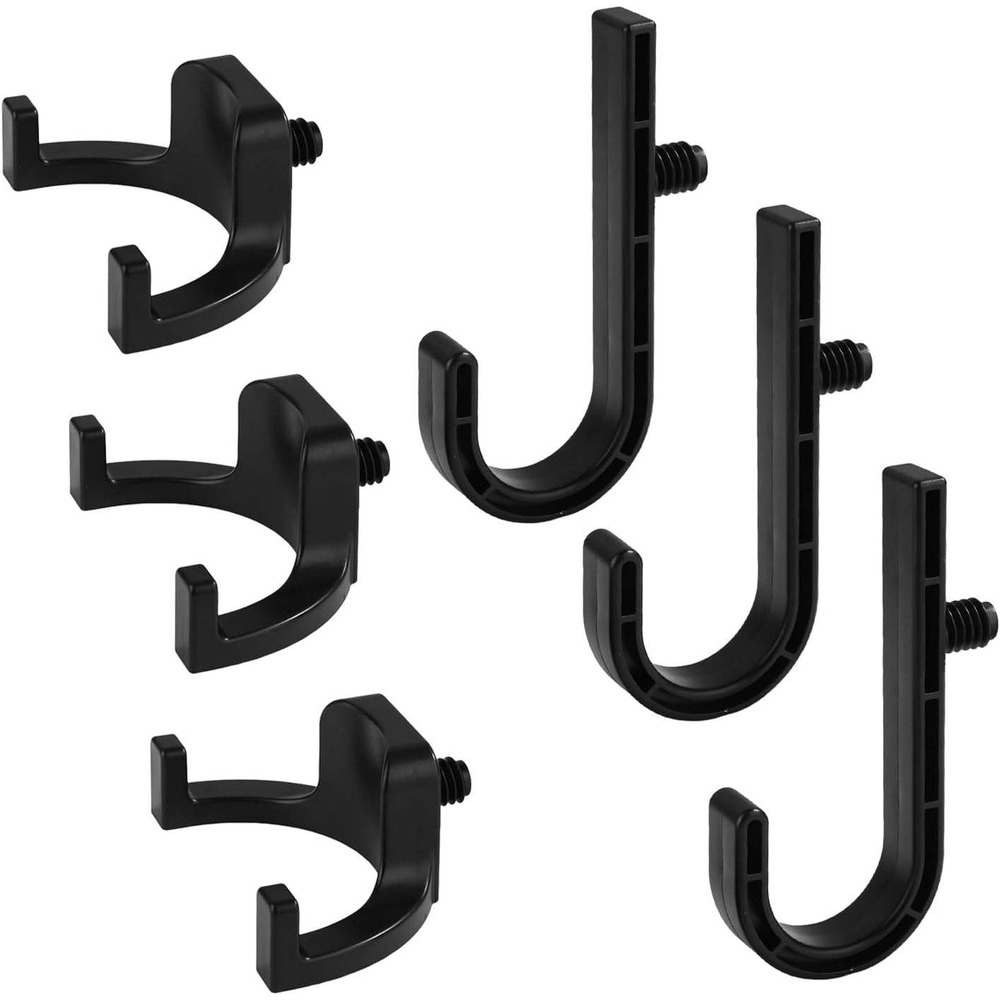 6pc Heavy Duty Resin Shed Hooks Black Plastic Tool Organizer J-Hooks Shovel Rack